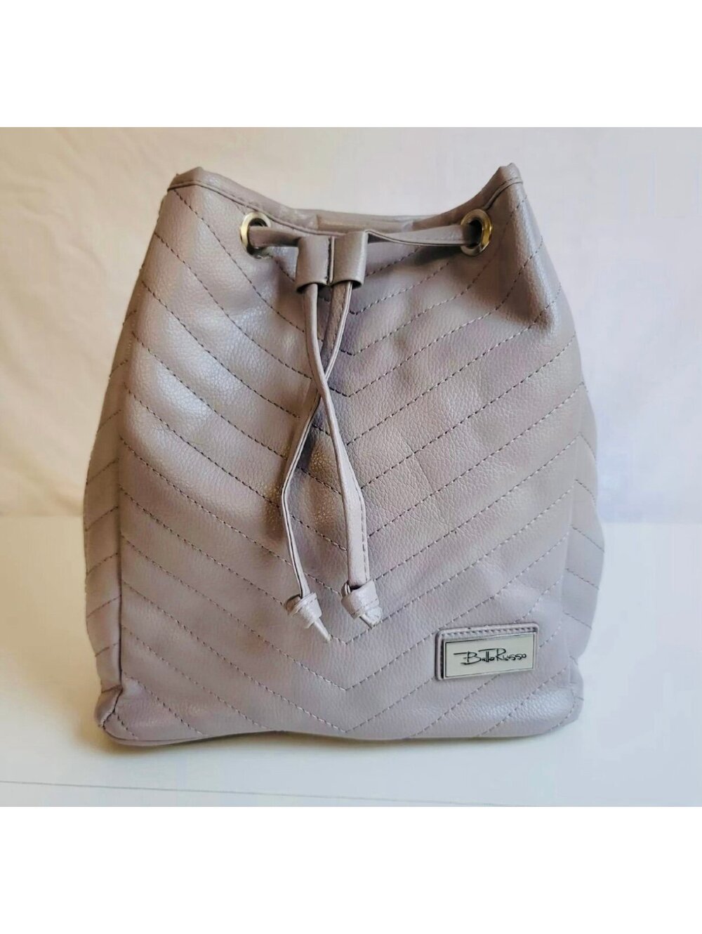 New - Super Cute -Bella Russo Faux Leather Drawstring Bucket Bag -Grey